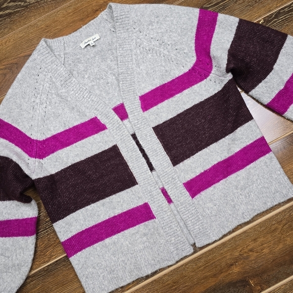 ANOTHER LOVE Women’s Open Front Cropped Cardigan Striped Super Cozy Size Small - Picture 2 of 7